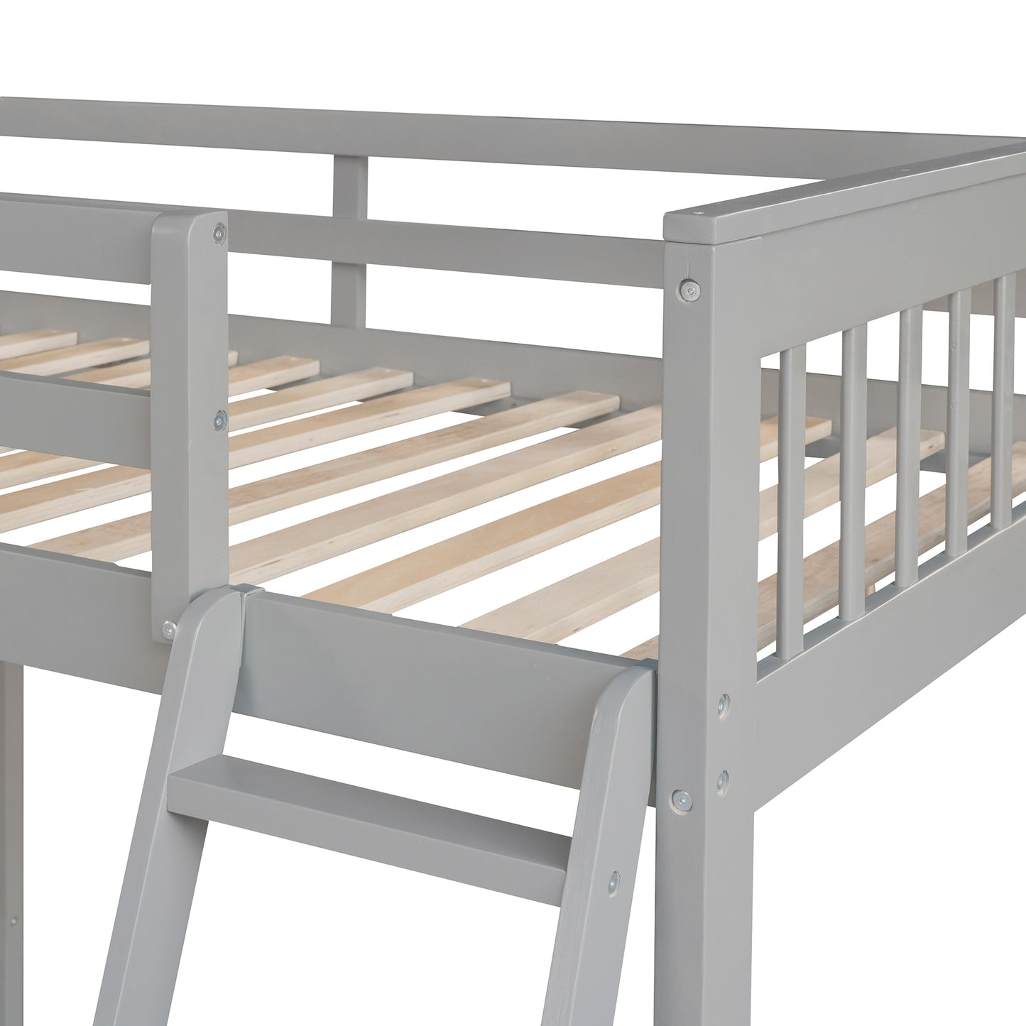 Gray Twin over Full L-Shaped Bunk Bed with Storage Drawers