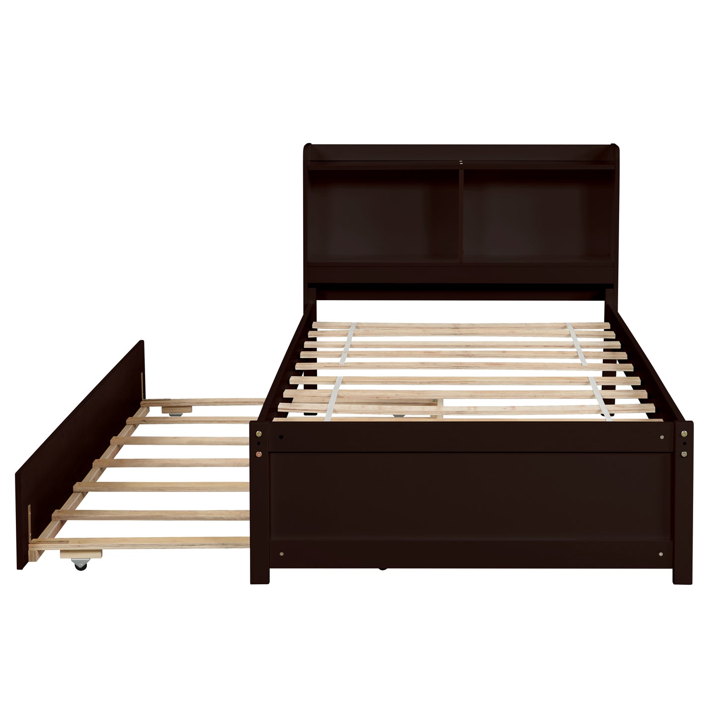 Twin Bed with Trundle,Bookcase,Espresso