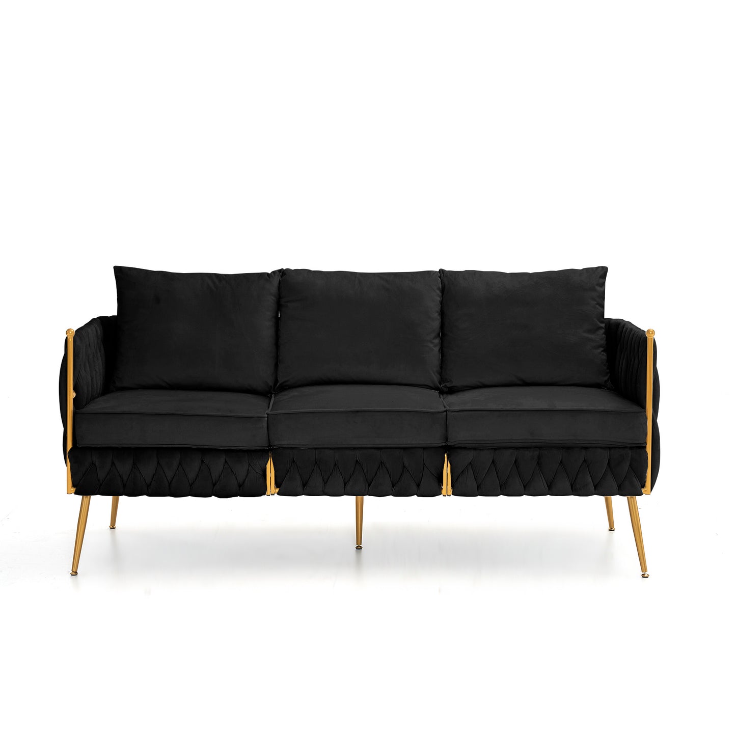 Luxurious Hand-Woven Velvet Sofa Set with Metal Frame