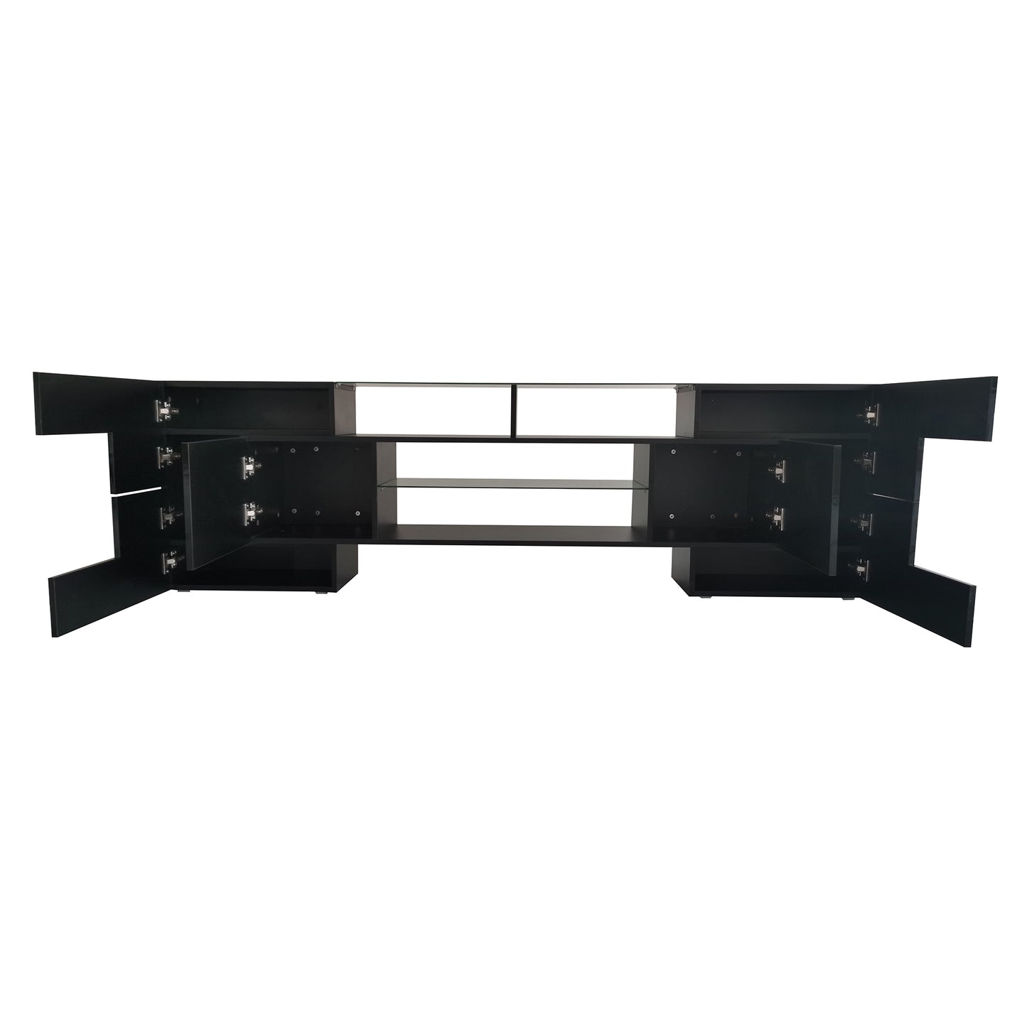 Black High Gloss TV Stand with LED Glass Shelves for TVs Up to 80