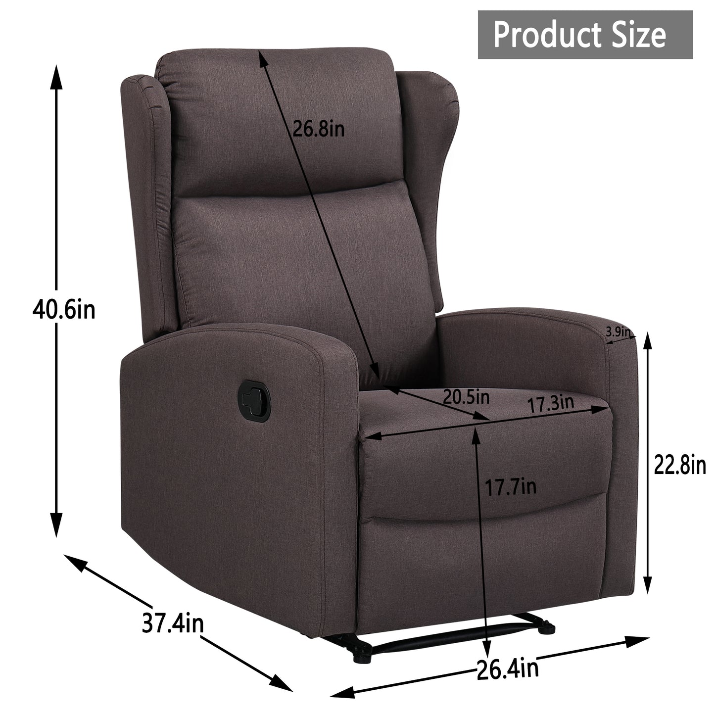 Adjustable JST Recliner Chair with Lumbar Support and Comfortable Arms in Linen Brown