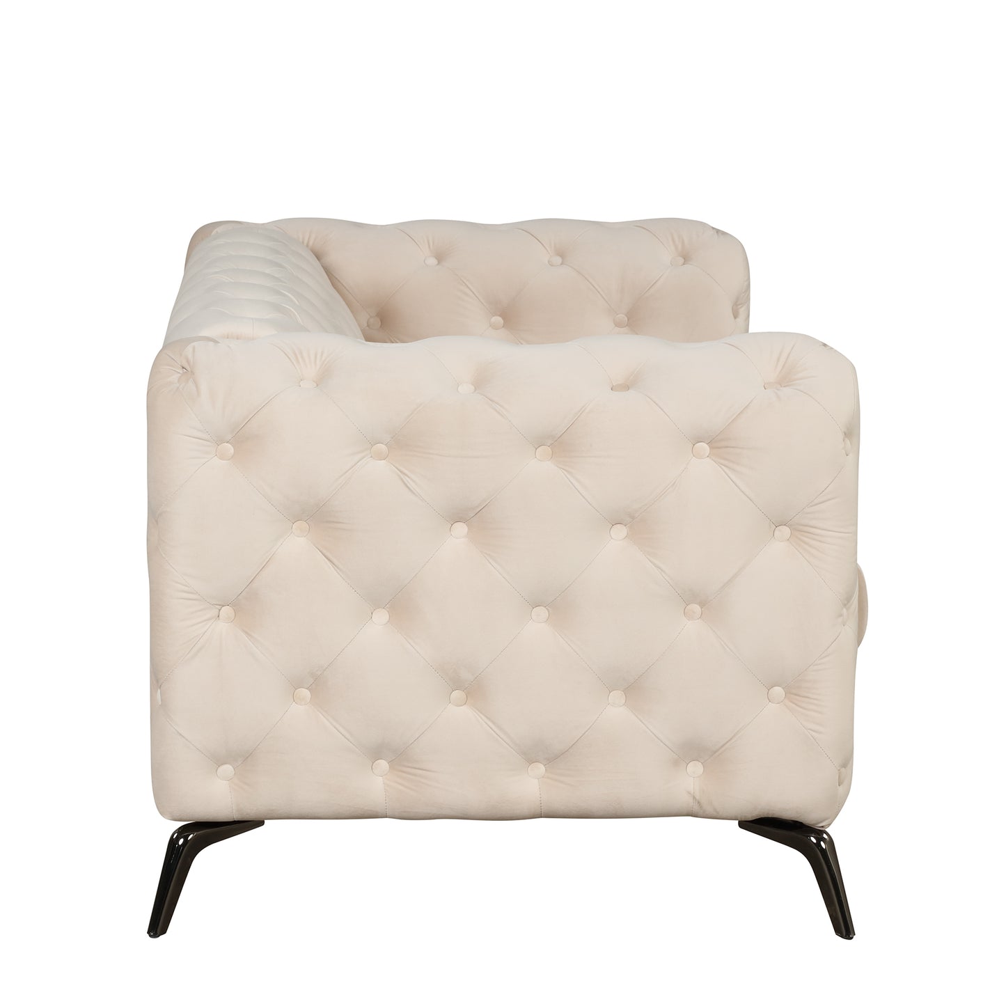 Modern Beige Velvet Loveseat Sofa with Button Tufted Back