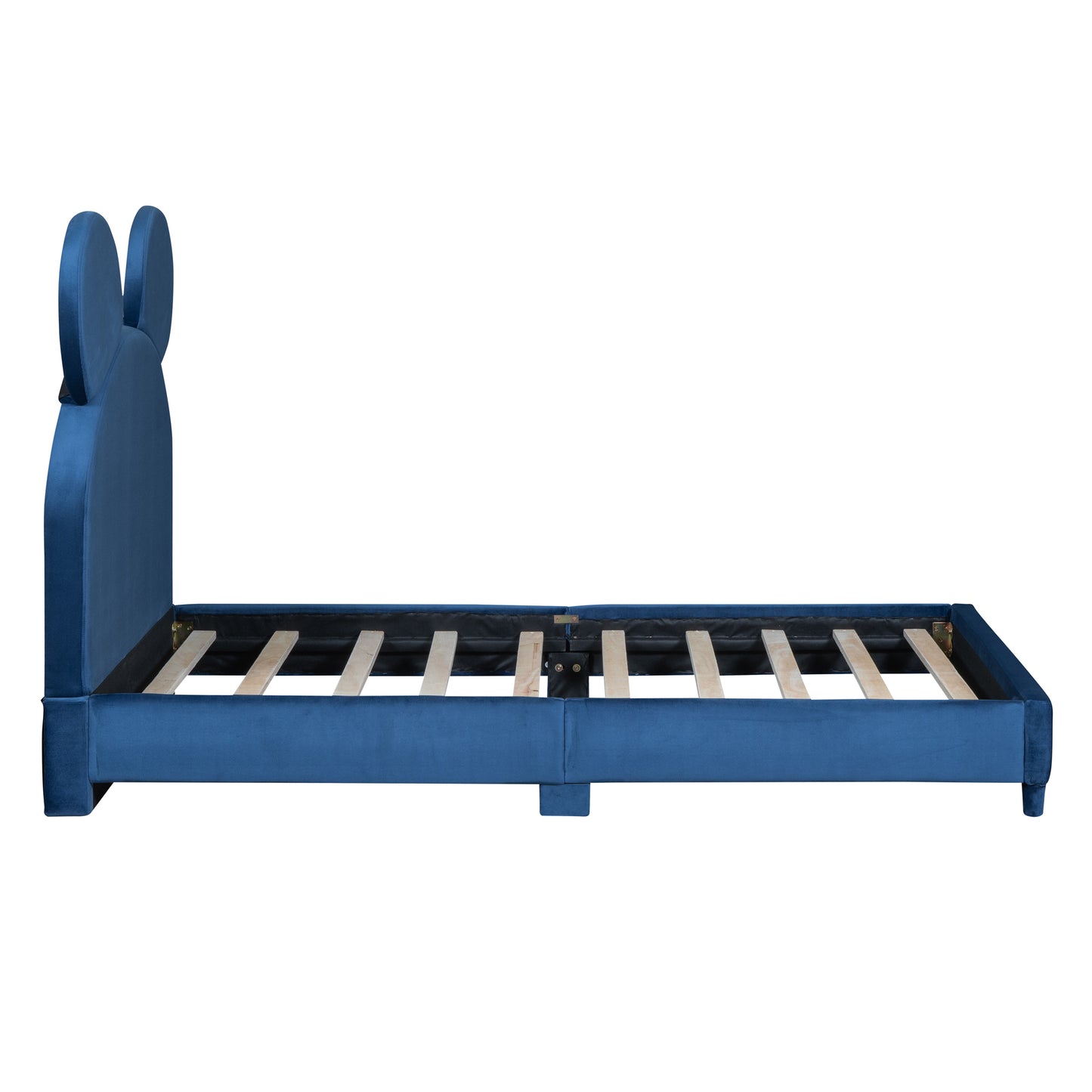 Twin Size Upholstered Platform Bed with Bear Ear Shaped Headboard, Blue