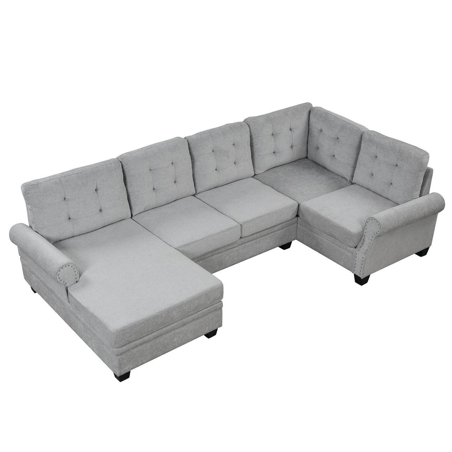 Luxe Gray U-Shaped Sectional Sofa with Tufted Backrest and Plush Comfort