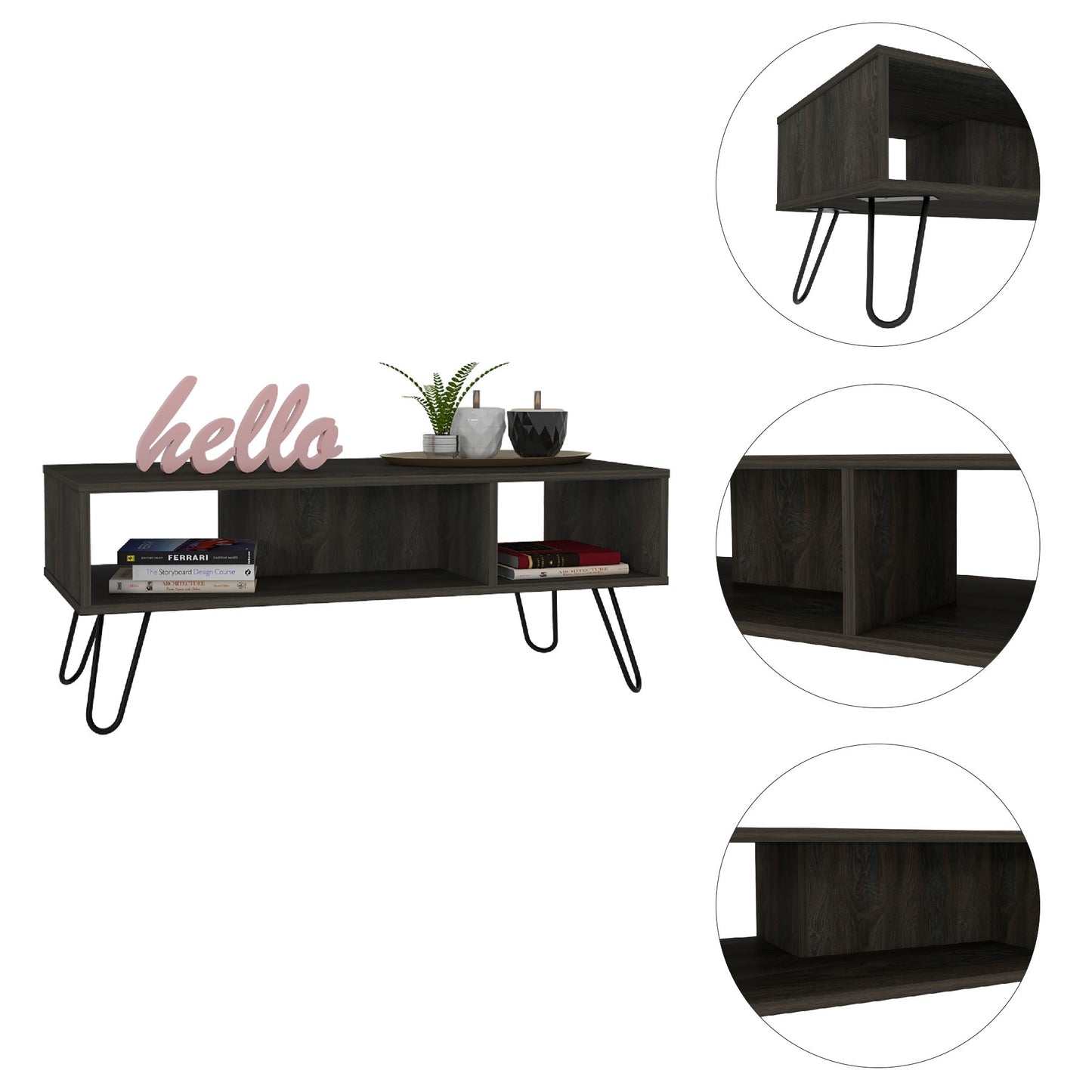 Modern Espresso Coffee Table with Dual Shelves, Chic Design