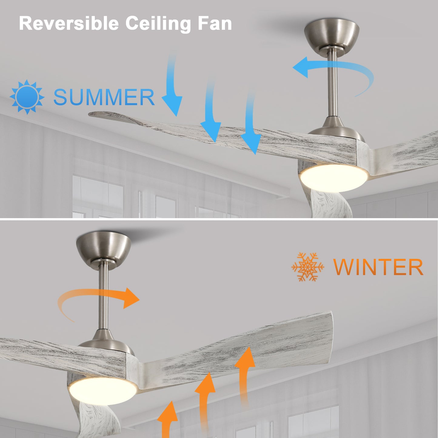 Modern Brushed Nickel Ceiling Fan with Remote Control and Energy-Efficient DC Motor