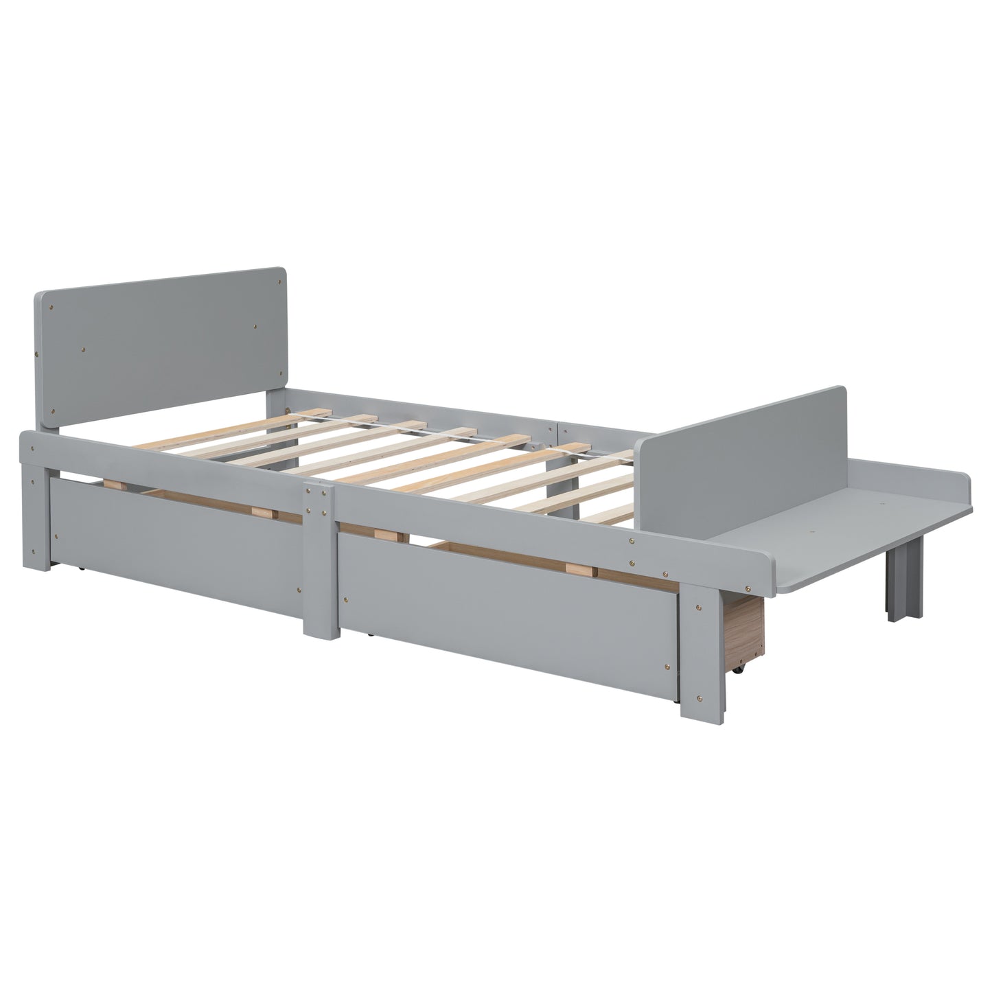 Twin Bed with Footboard Bench,2 drawers,Grey