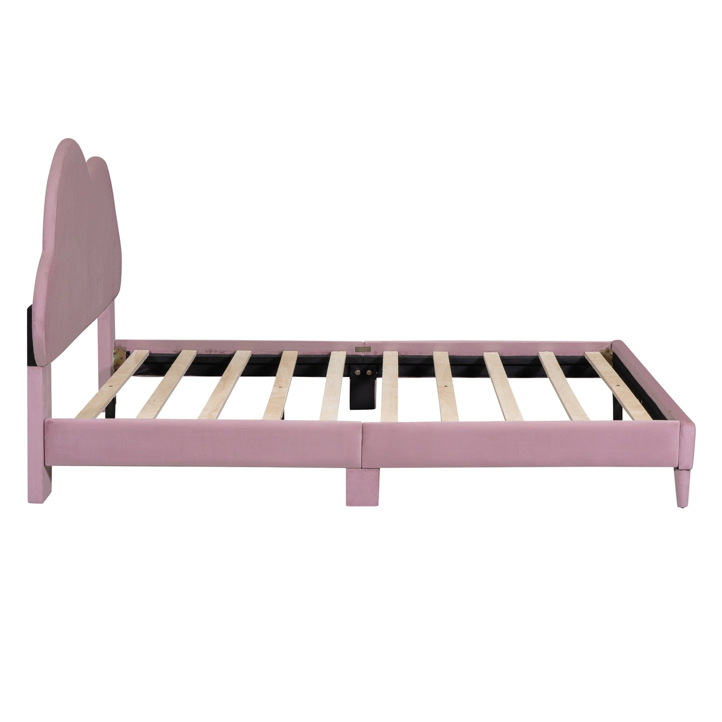 Full size Upholstered Cloud-Shape Bed ,Velvet Platform Bed with Headboard,No Box-spring Needed,Pink