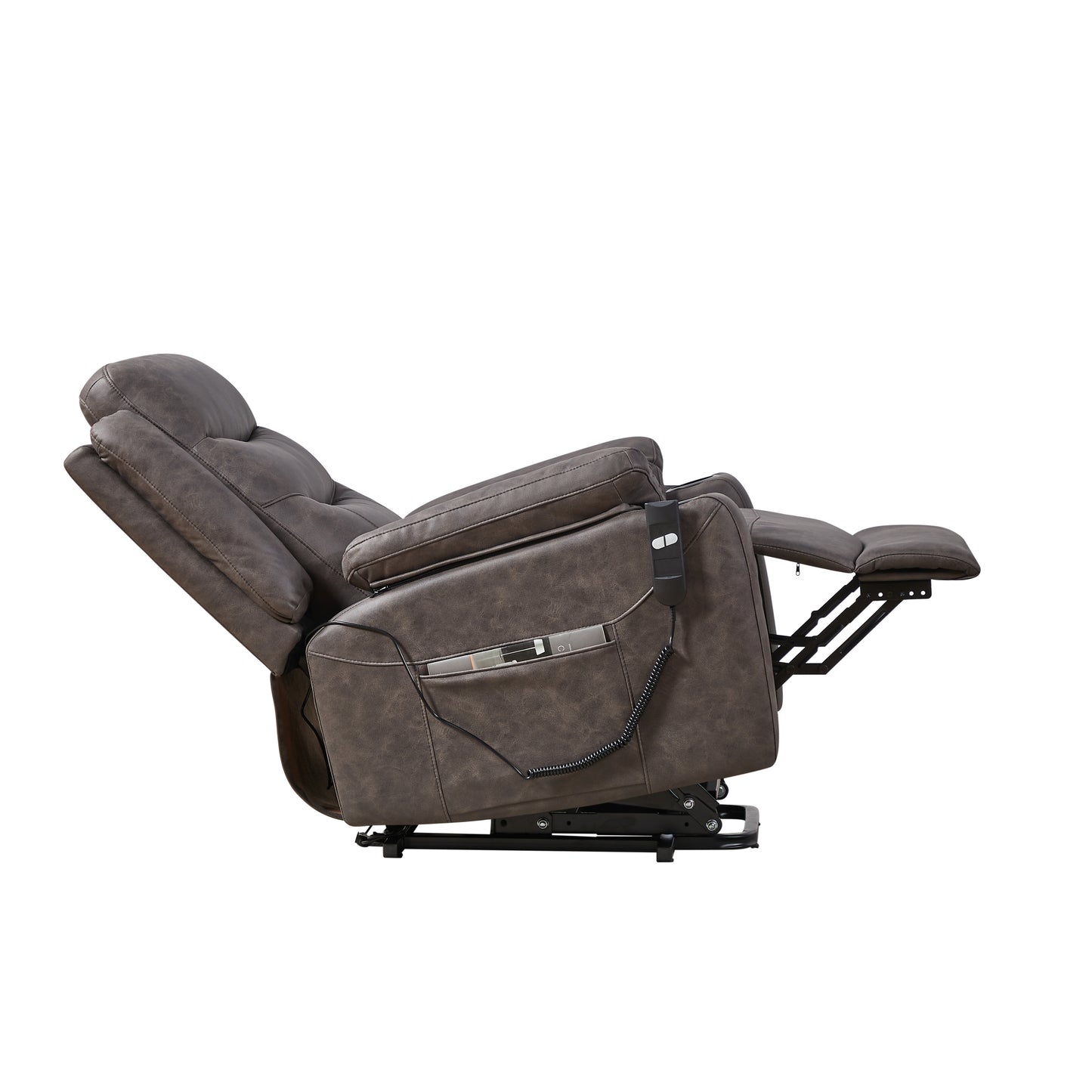 Electric Power Lift Recliner Chair with Suede Fabric and Cup Holders