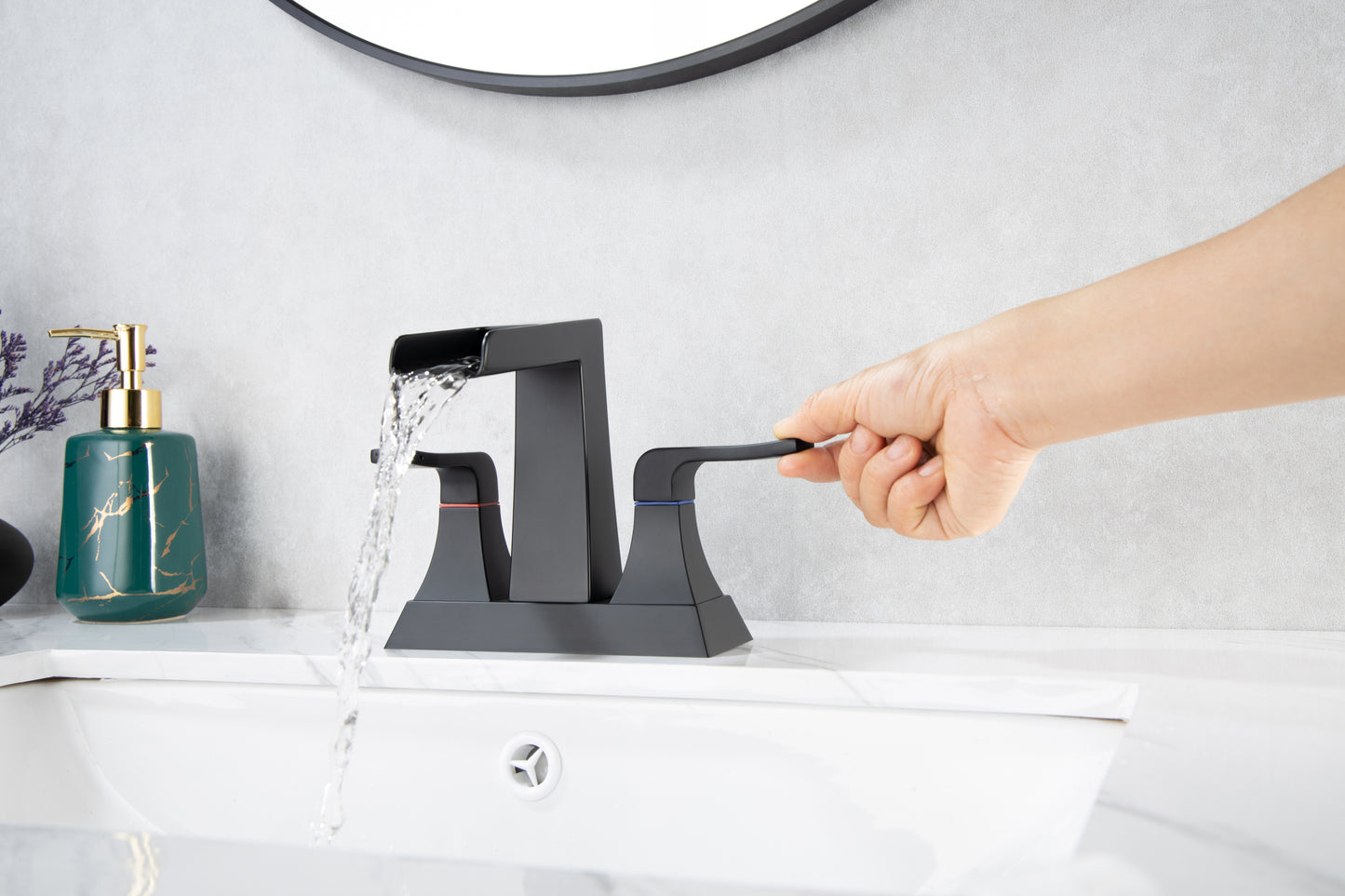 Black Matte 2-Handle Lavatory Faucet with Waterfall Flow and Layer Filtering