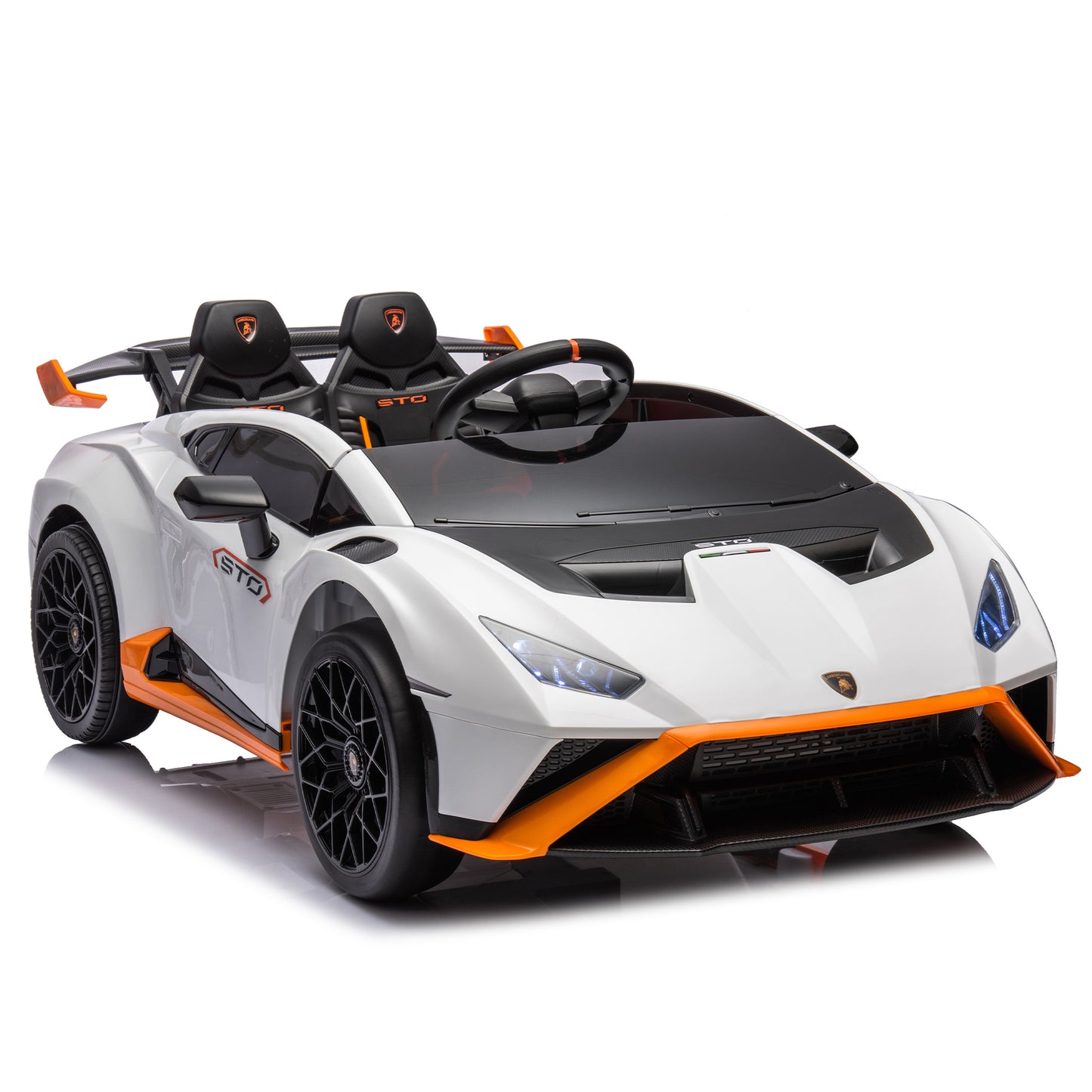 Lamborghini Huracan Sto 24V Kids Electric Ride-On Drift Car: Speeds 1.86-5.59 MPH, Ages 3-8, Foam Front Wheels, 360° Spin, LED Lights, Dynamic Music, Early Learning, USB Port, Drift Feature