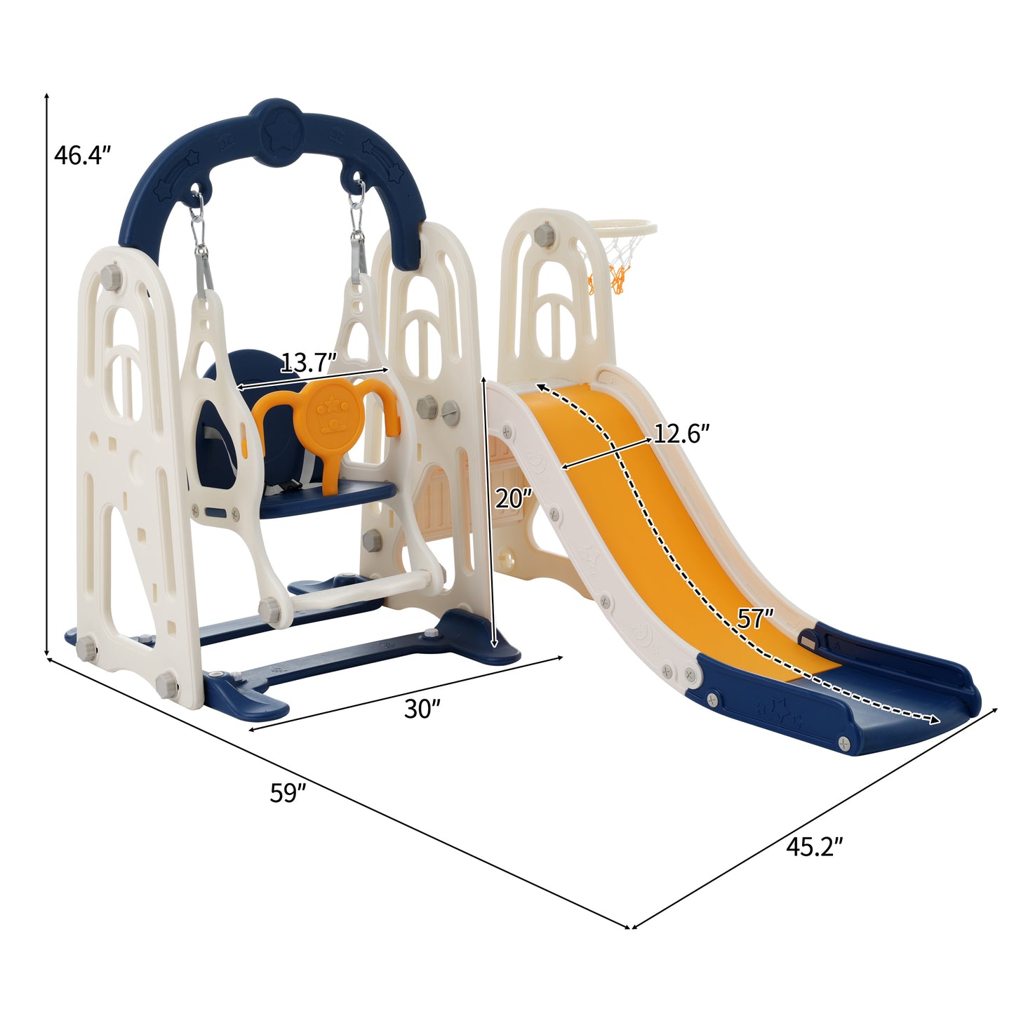 3-in-1 Toddler Slide and Swing Set with Basketball Hoop and Alphabet Themed Slide