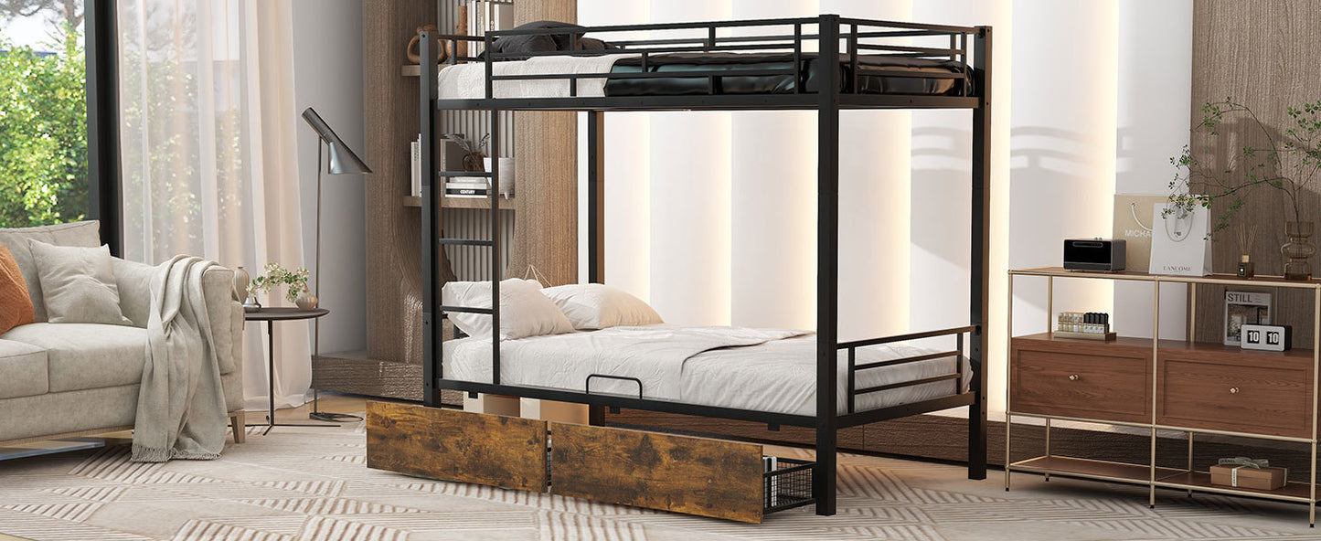 Black Twin Metal Bunk Bed with Underbed Storage Drawers