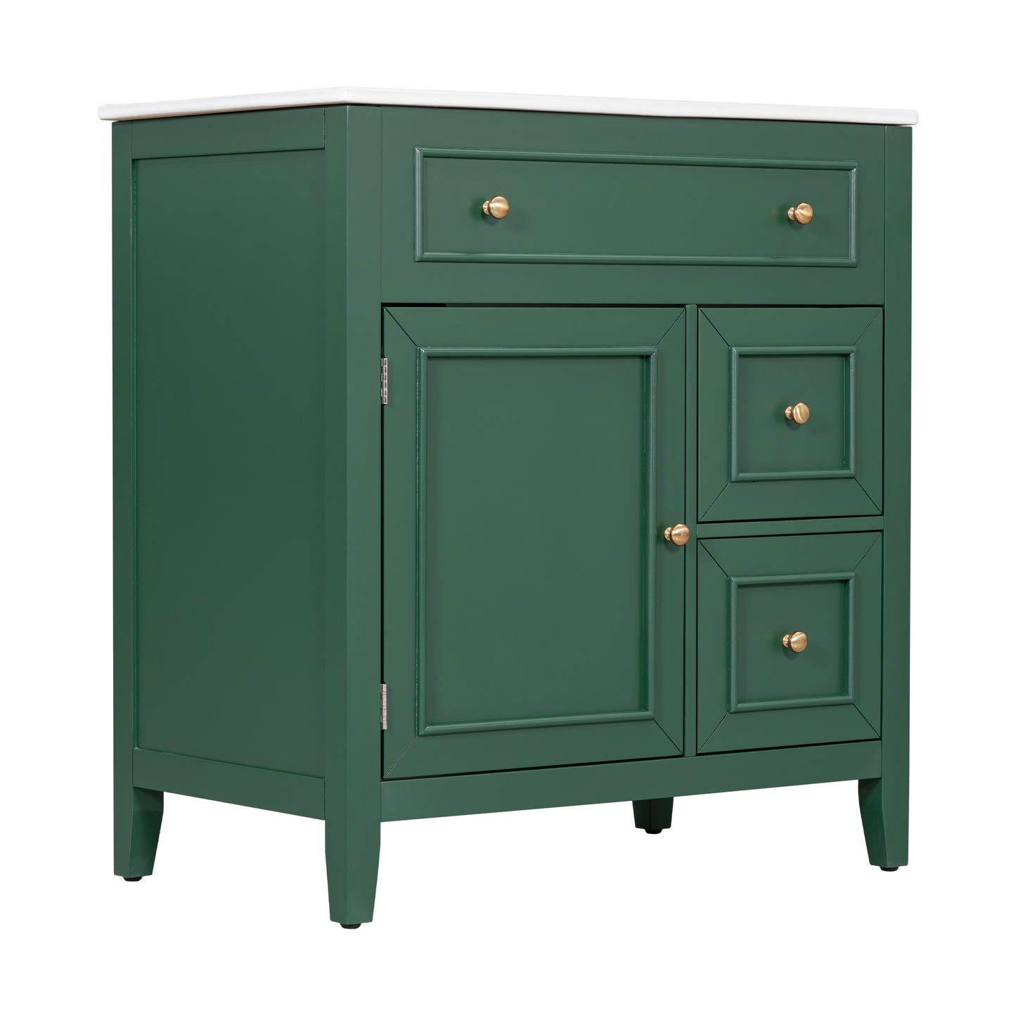 30" Bathroom Vanity with Sink Top, Bathroom Vanity Cabinet with Door and Two Drawers, Solid Wood Frame, One Package, Green