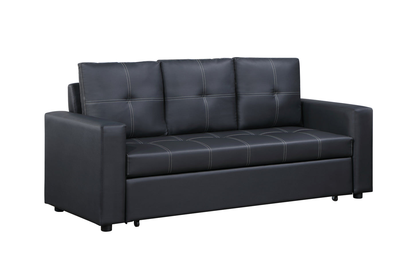 Aiden Black PU Leather Sleeper Sofa with Tufting