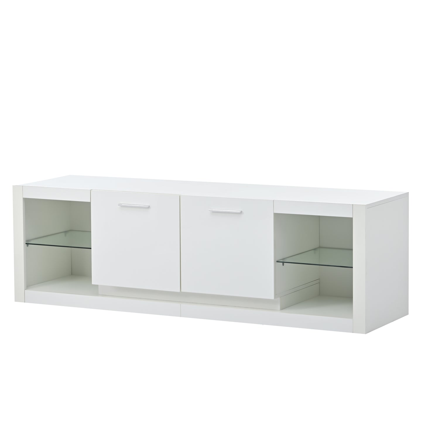 Glossy White TV Stand with LED Lights and Glass Shelves for TVs Up to 70'' - Stylish Entertainment Center