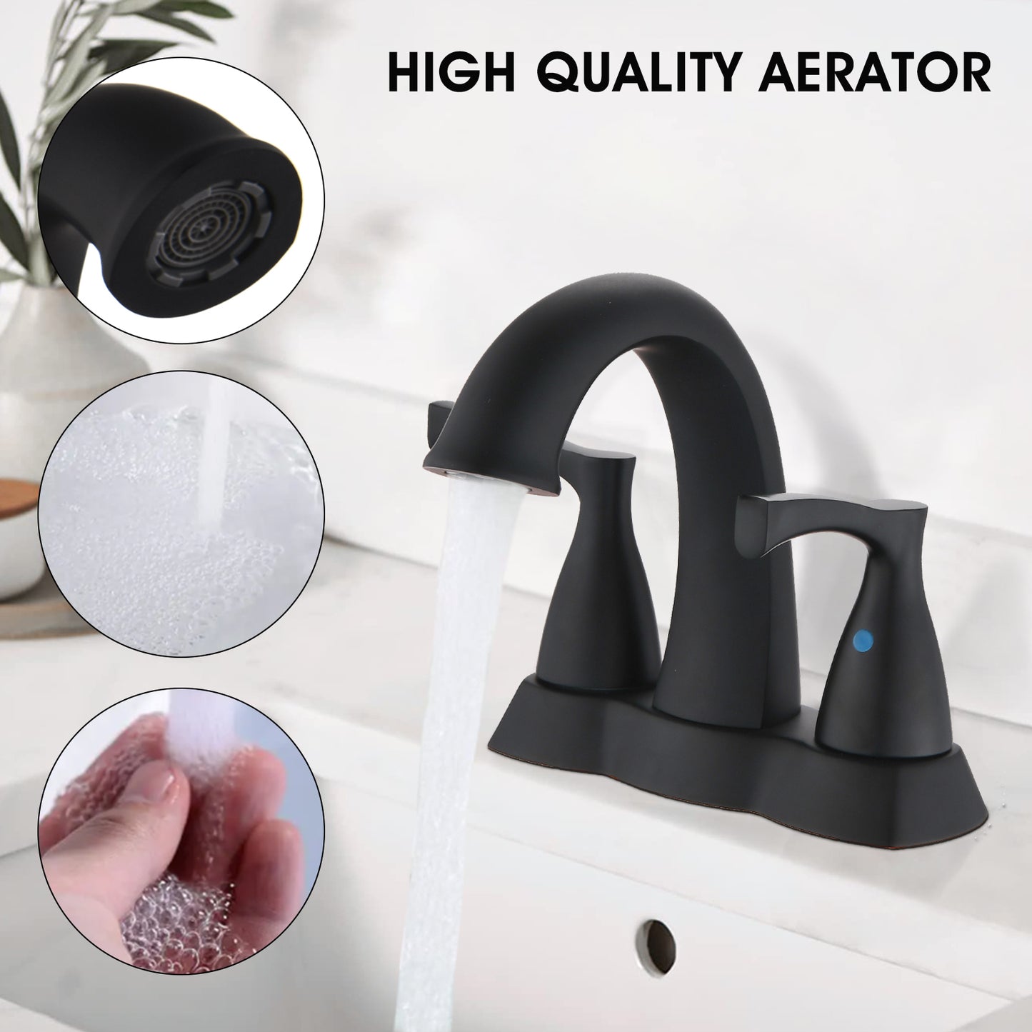 Elegant Matte Black 4 Inch Centerset Bathroom Faucet with Pop-Up Drain