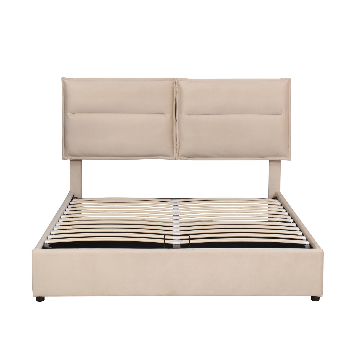 Upholstered Platform bed with a Hydraulic Storage System, Queen size, Beige