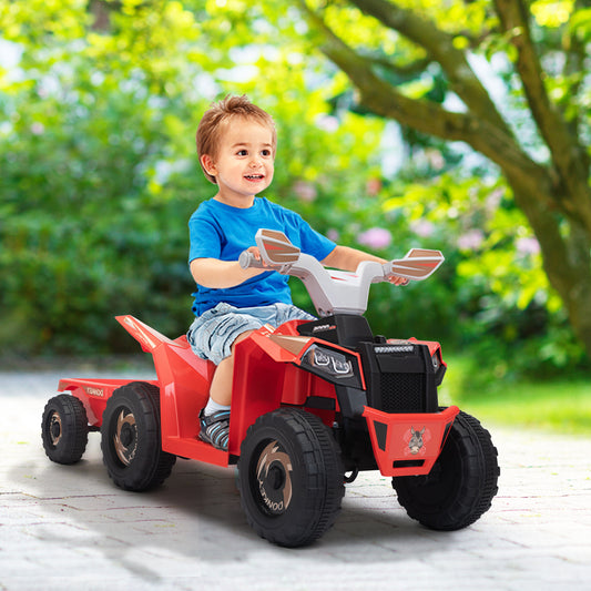 6V Kids Electric ATV, Toddler Ride on Car with Trailer, Music, Bluetooth and Power Display for Boys and Girls, red