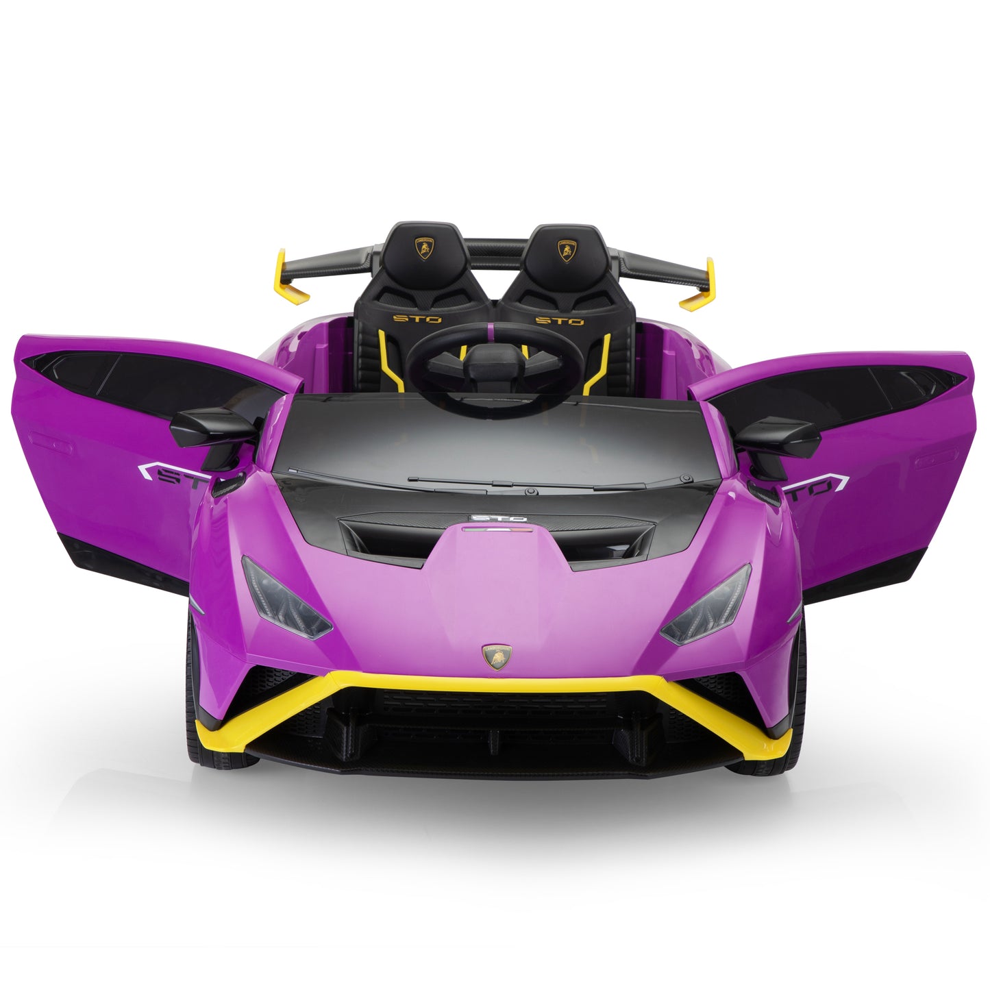 12V Battery Powered Ride On Car for Kids, Licensed Lamborghini, Remote Control Toy Vehicle with Music Player, LED Light, 2 Driving Modes,Purple