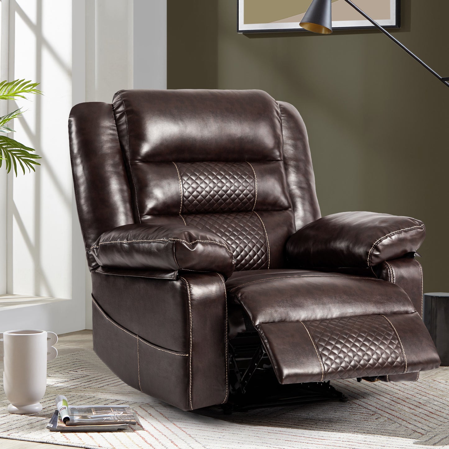 Breathable Leather Massage Recliner Chair with Lumbar Heating and Multi-Reclining Mode