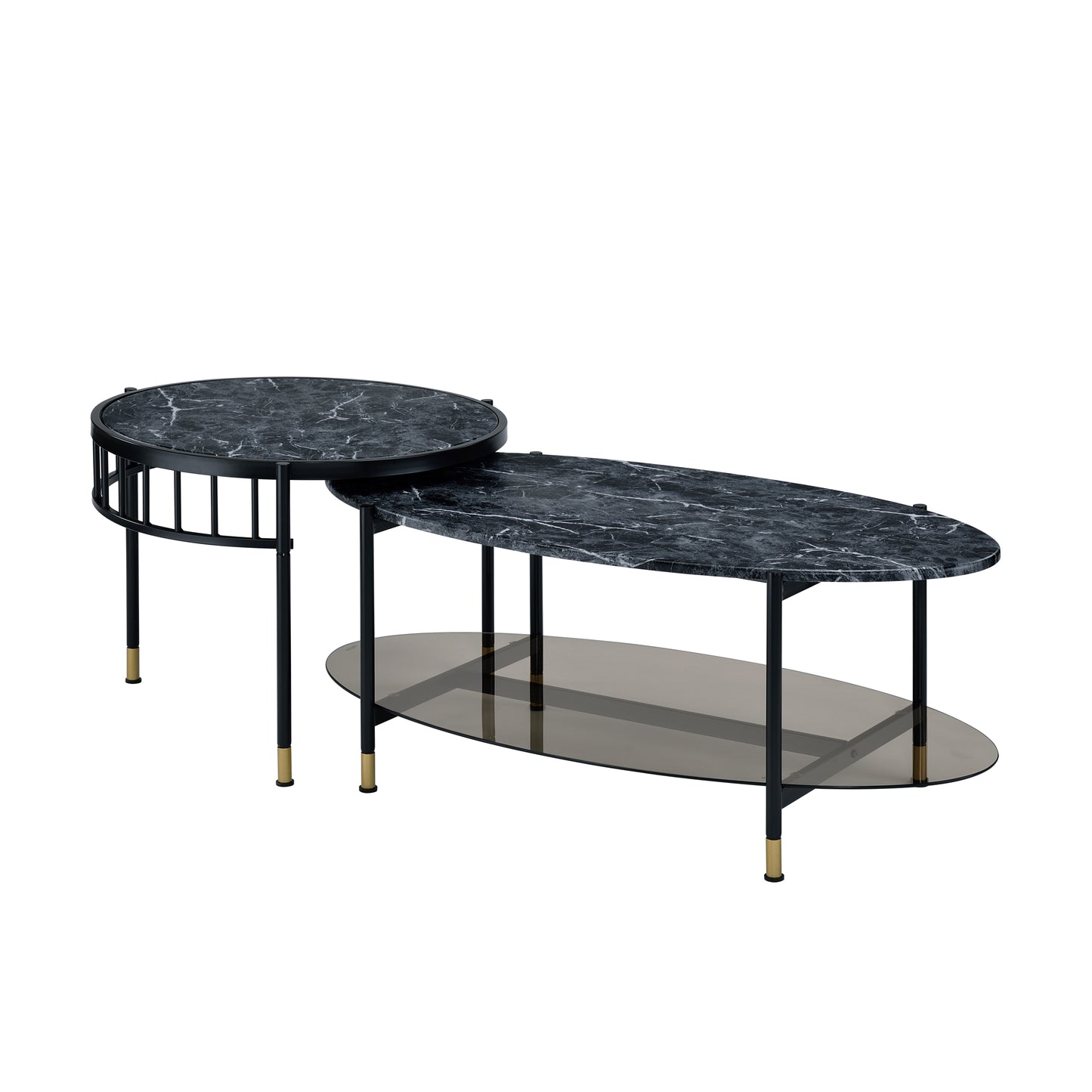 Silas Faux Marble Top Nesting Coffee Table with Black Finish