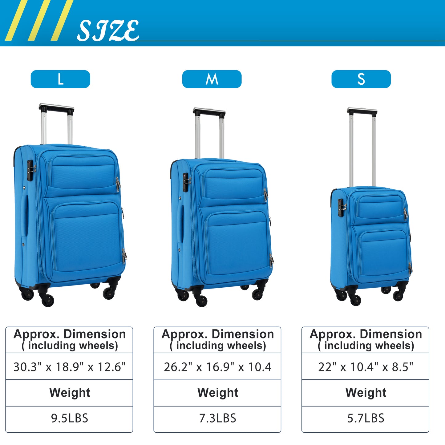 Softside Luggage Expandable 3 Piece Set Suitcase Upright Spinner Softshell Lightweight Luggage Travel Set