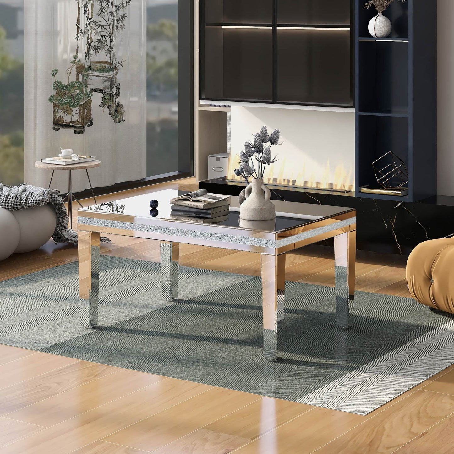 Elegant Crystal-Design Adjustable Glass Coffee Table