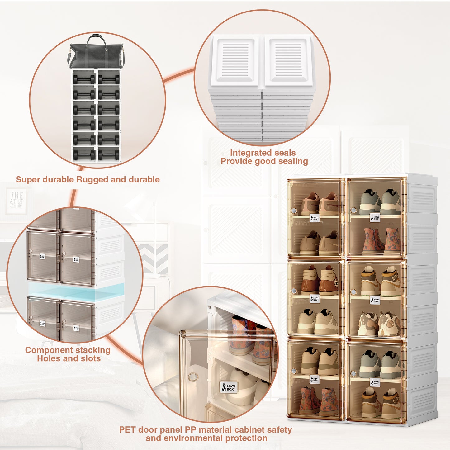 Portable Shoe cabinet  Living Room,Stackable Storage Organizer Cabinet with Doors and Shelves,Shoe Box for Closet