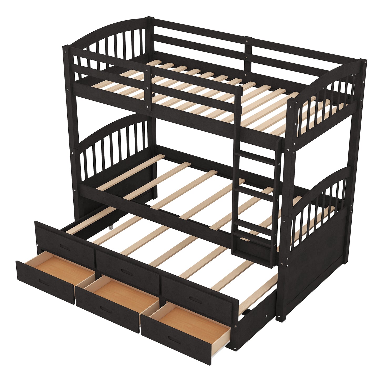 Espresso Twin Wood Bunk Bed with Trundle, Drawers, and Staircase