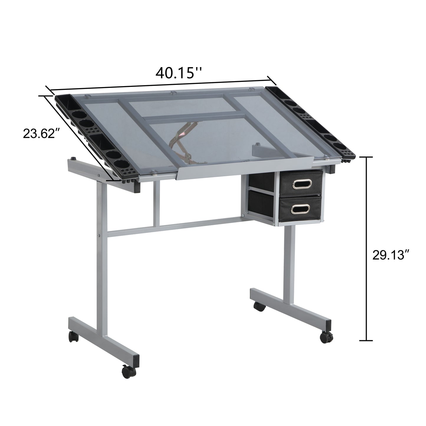 Adjustable Drafting Table with Glass Top and Storage Drawers