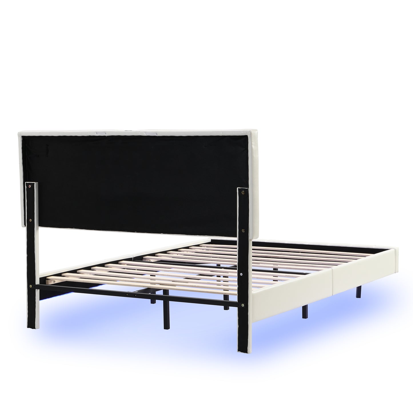 Full Size Floating Bed Frame with LED Lights and USB Charging,Modern Upholstered Platform LED Bed Frame,White(Full)