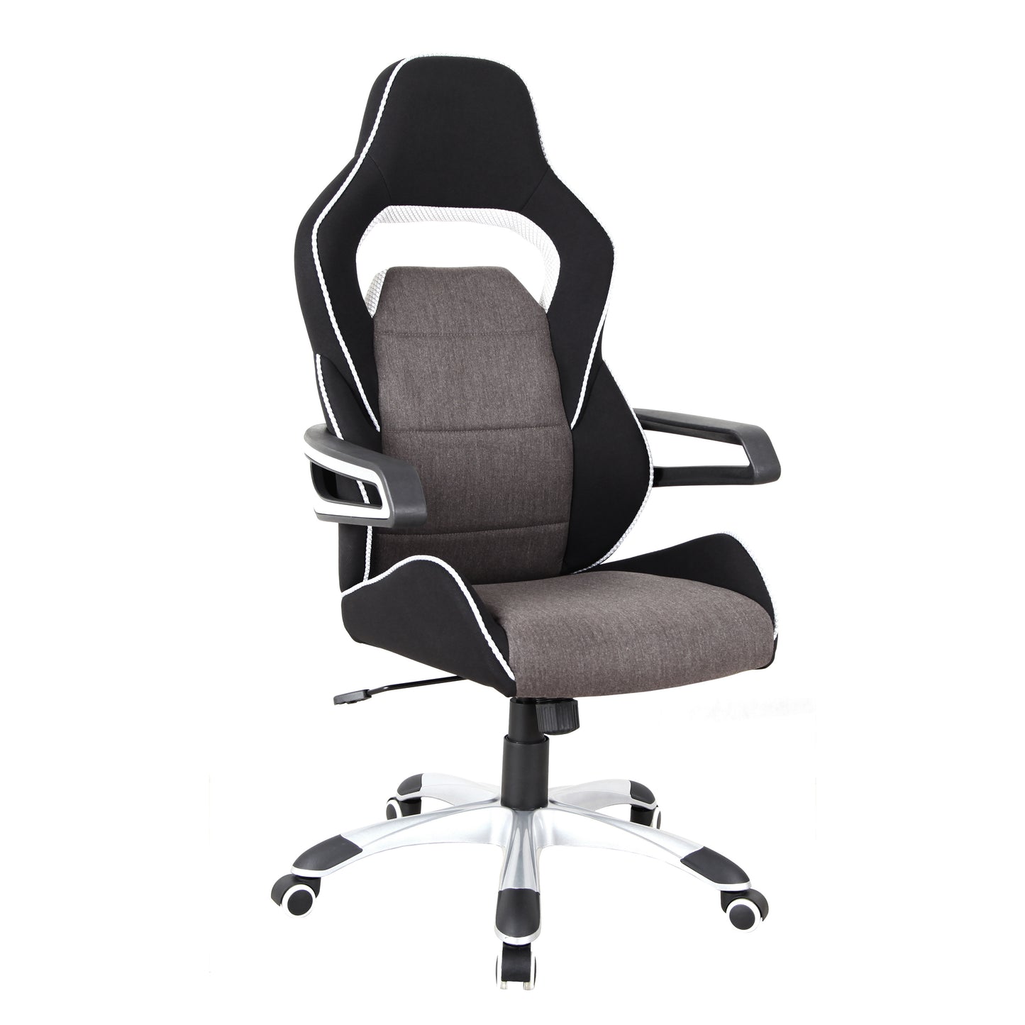 Ergonomic Upholstered Racing Style Home & Office Chair, Grey/Black