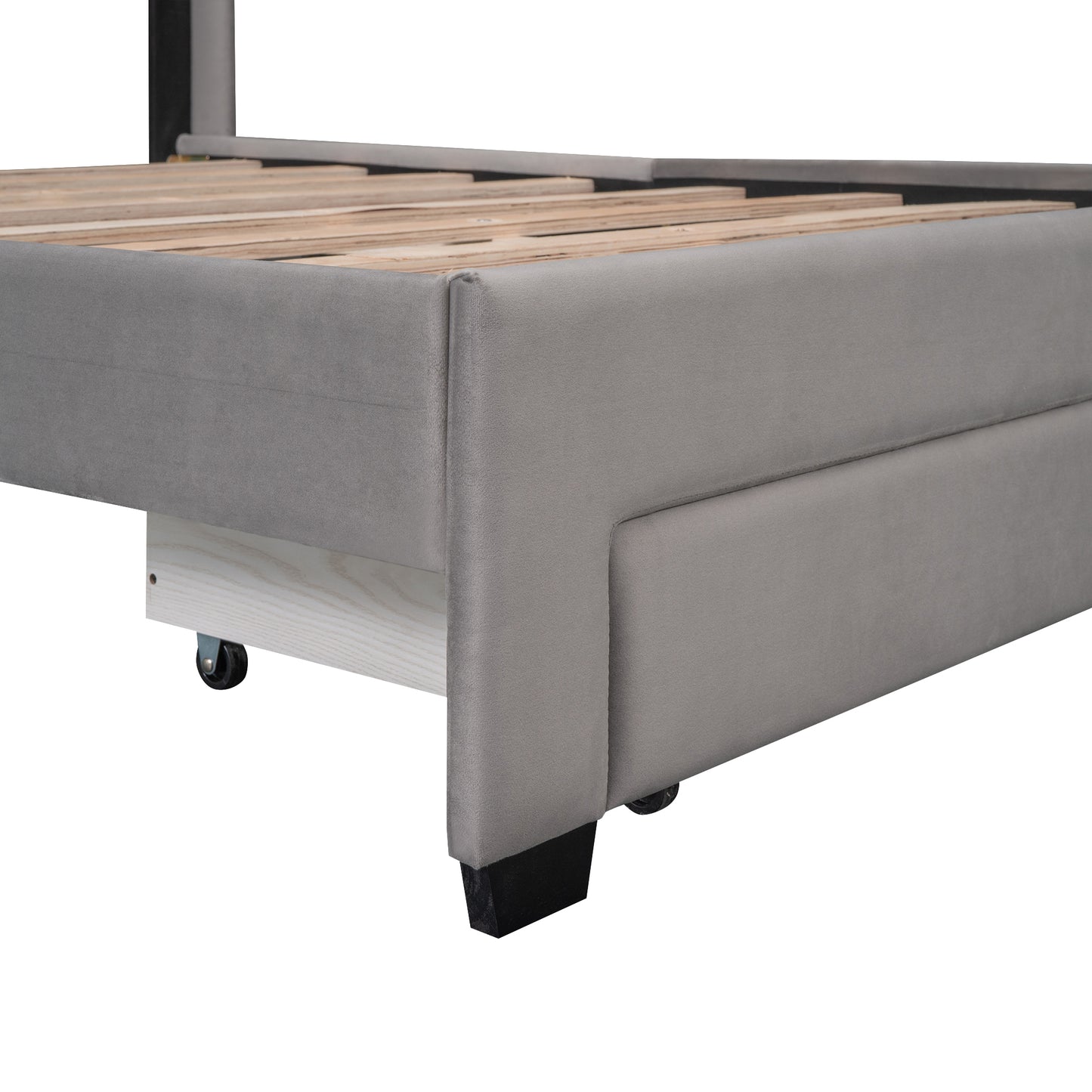 Queen Size Storage Bed Velvet Upholstered Platform Bed with a Big Drawer - Gray