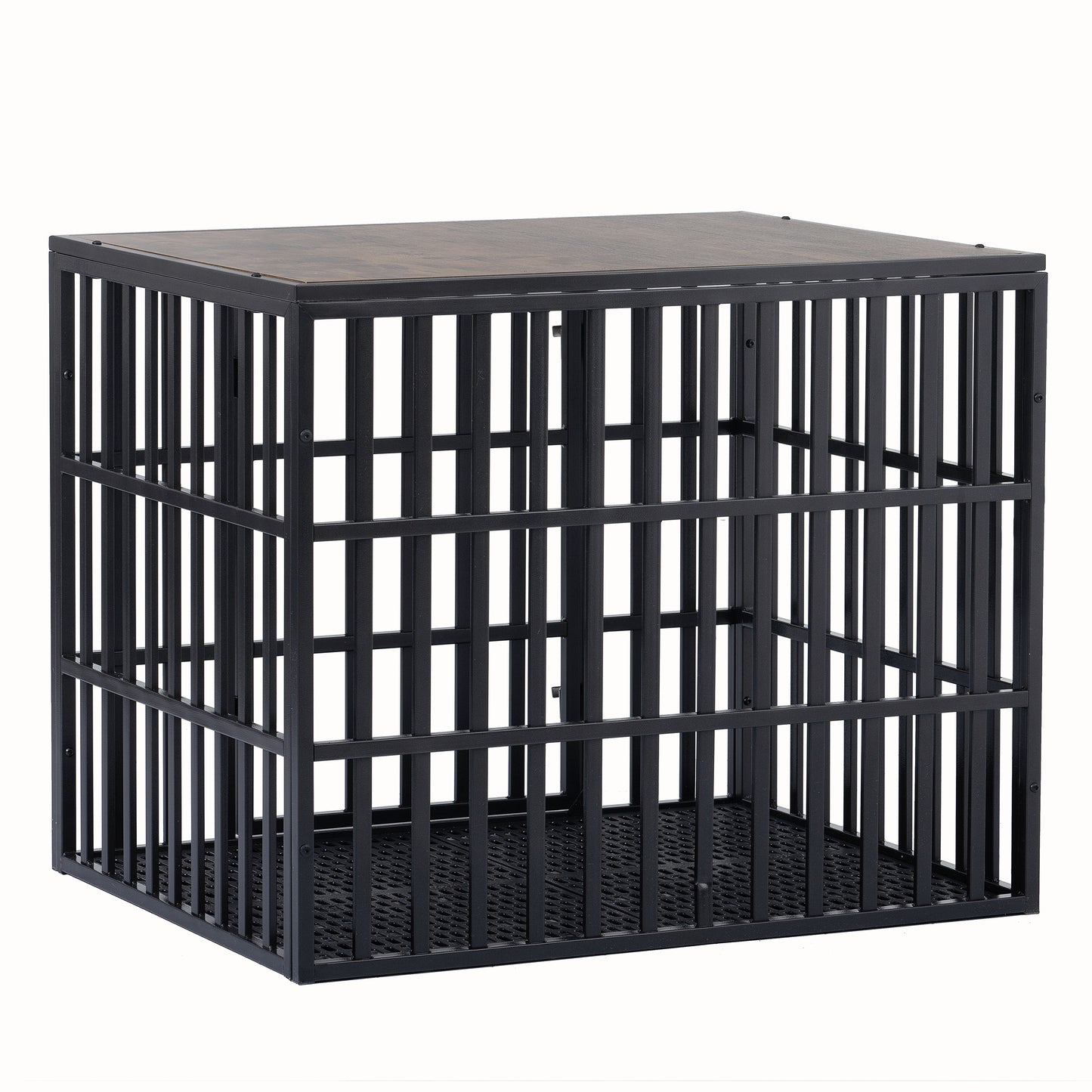 NEW HEAVY DUTY DOG CRATE FURNITURE FOR LARGE DOGS WOOD & STEEL DESIGN DOG CAGE INDOOR & OUTDOOR PET KENNEL 38X30X32INCH PET PLAYPEN WITH COVER METAL DOG FENCE CRATE BLACK