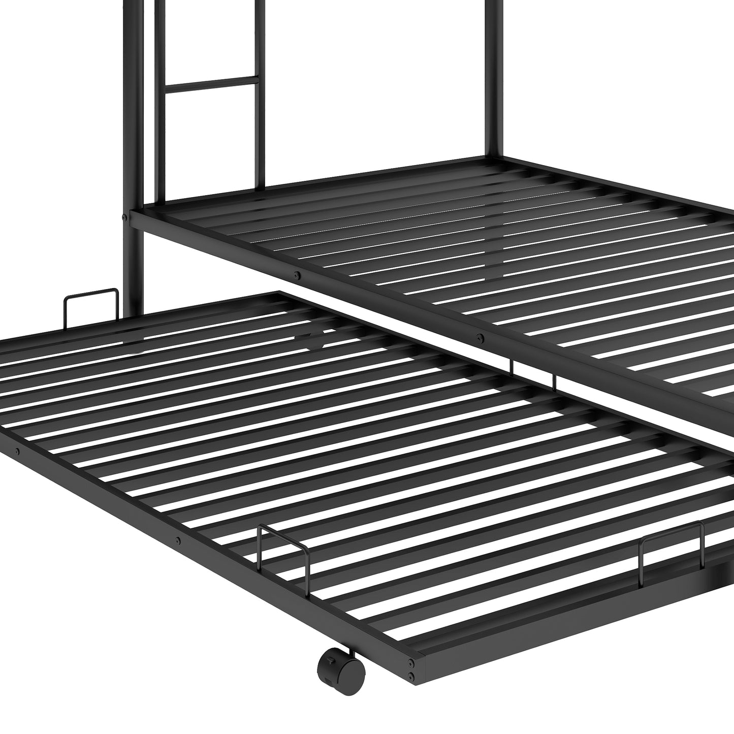 Twin Bunk Bed with Trundle - Space-Saving Black Design