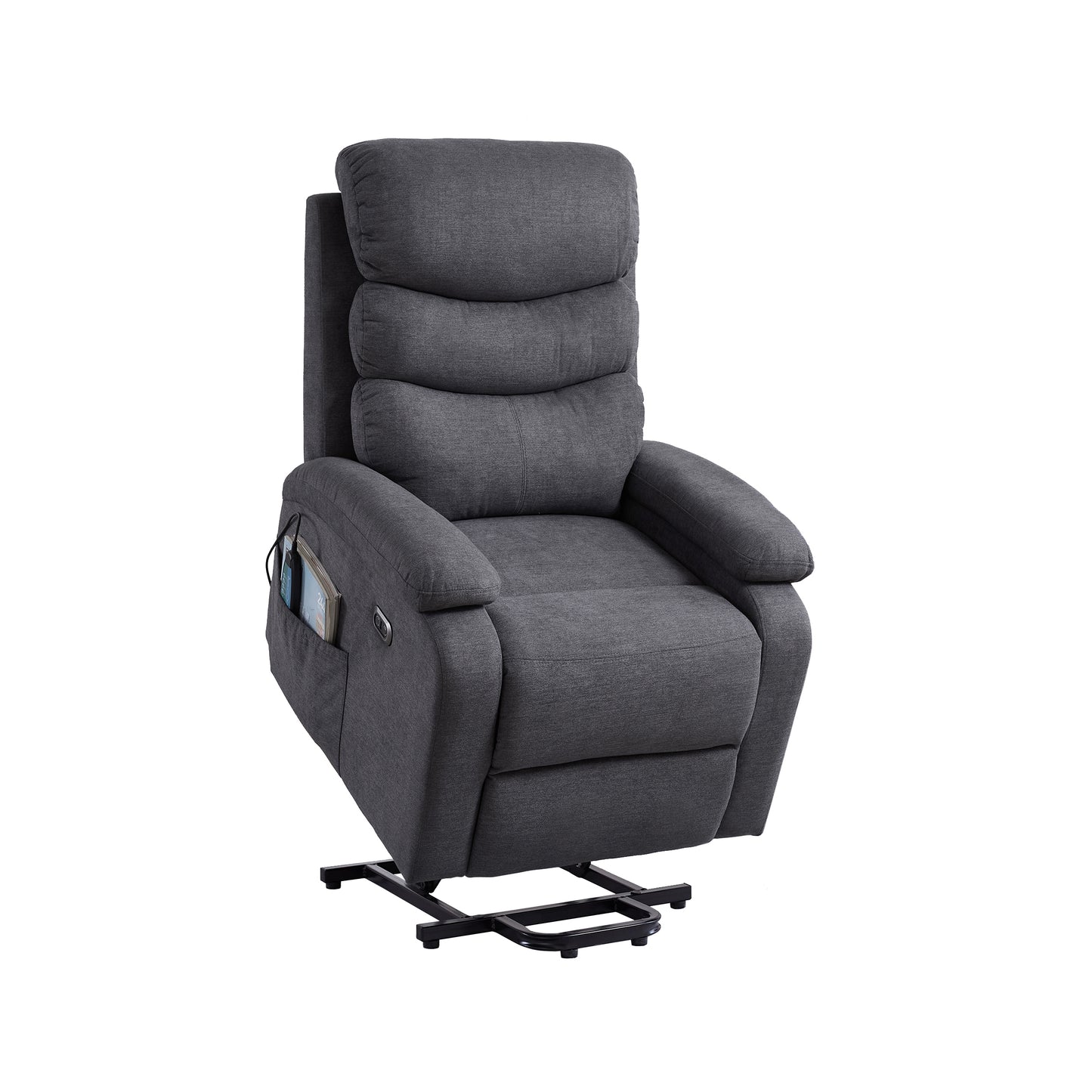 Electric Power Lift Recliner Chair with Massage and Heating - Grey Linen Fabric and USB Port