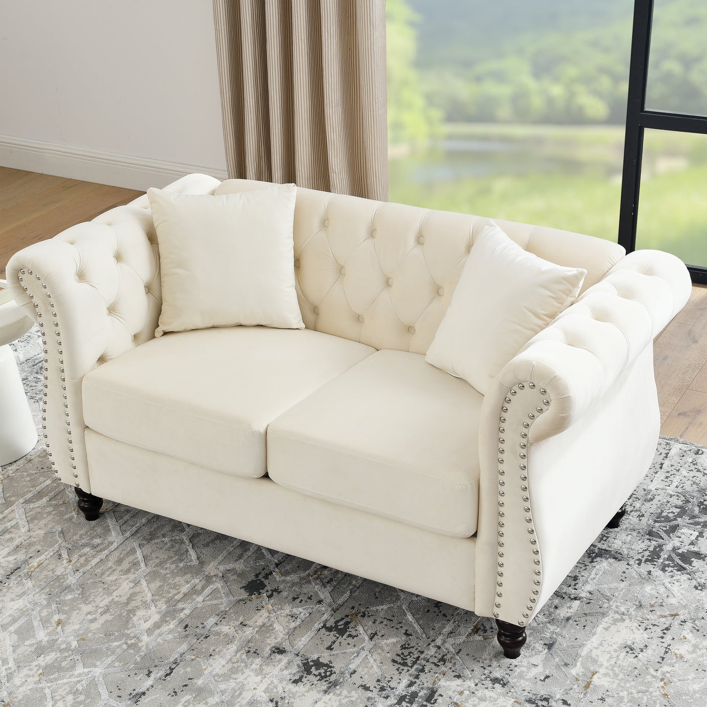 Classic Beige Velvet Chesterfield Sofa Set - 3-Seater and 2-Seater Combination