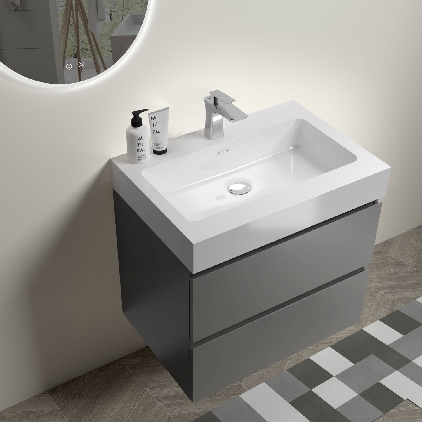 Alice-24W-102,Wall mount cabinet WITHOUT basin, Gray color, with two drawers