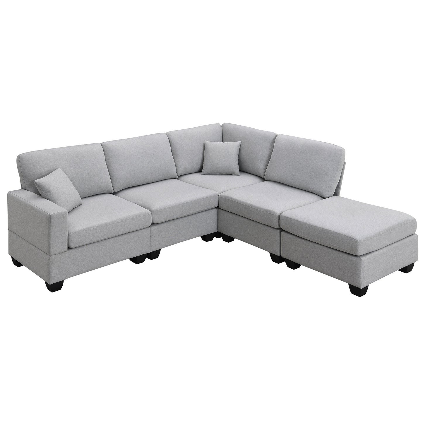 Modern 5-Seat Sectional Sofa Set with Convertible Ottoman