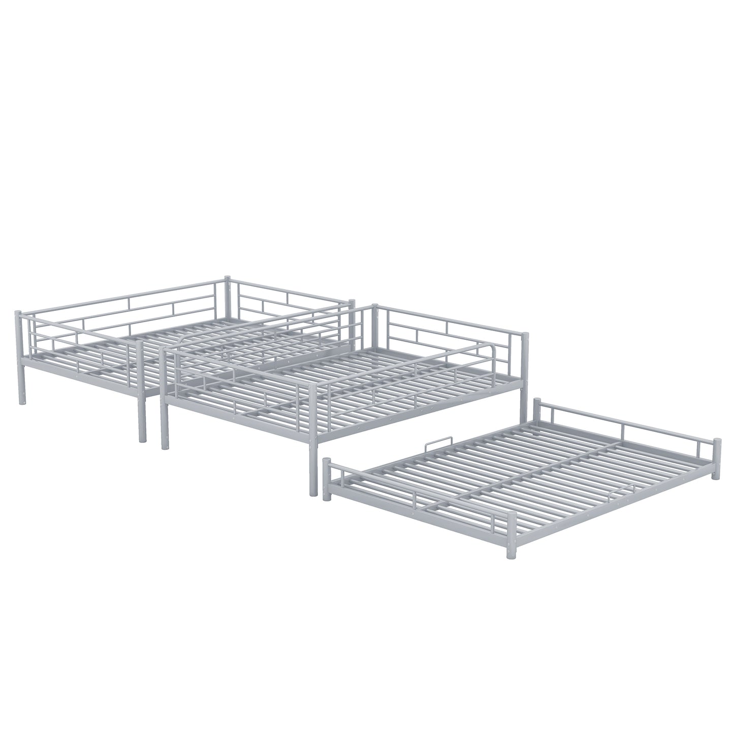 Silver Metal Triple Bunk Bed for Full Size