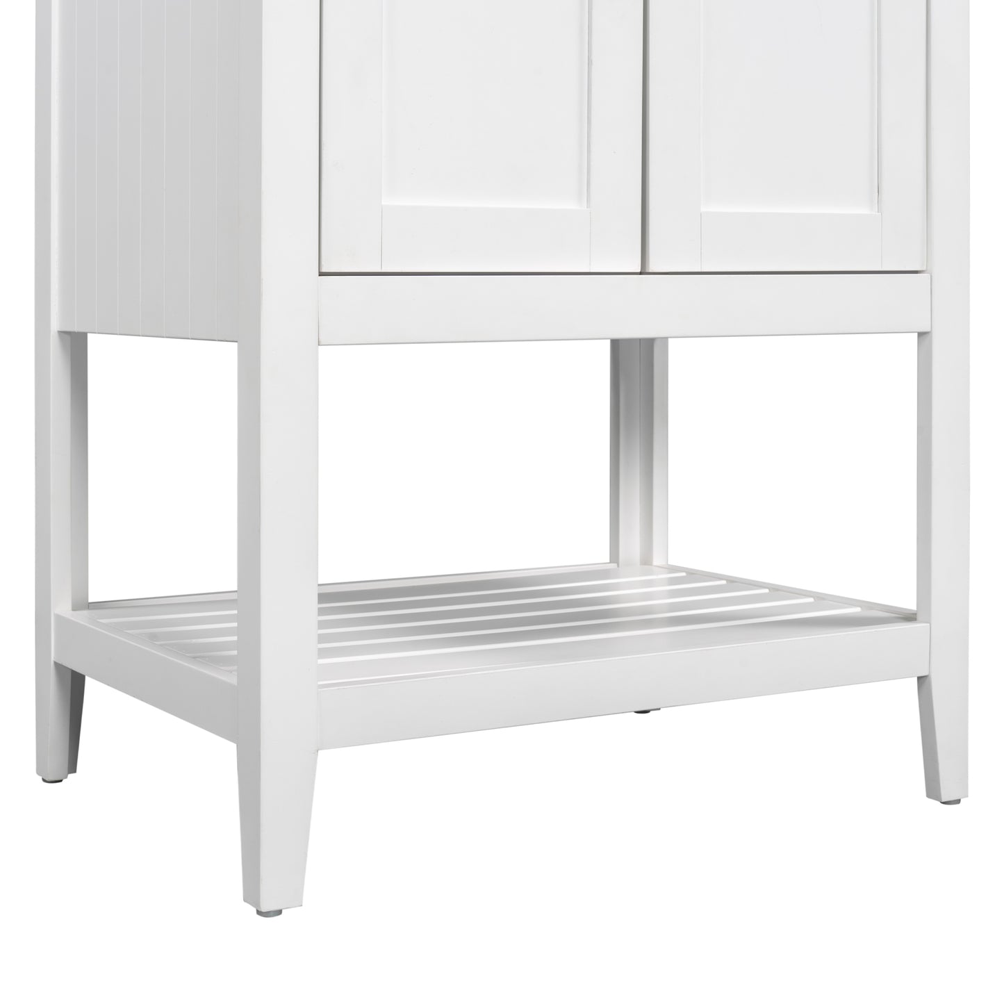 24" White Modern Sleek Bathroom Vanity Elegant Ceramic Sink with Solid Wood Frame Open Style Shelf