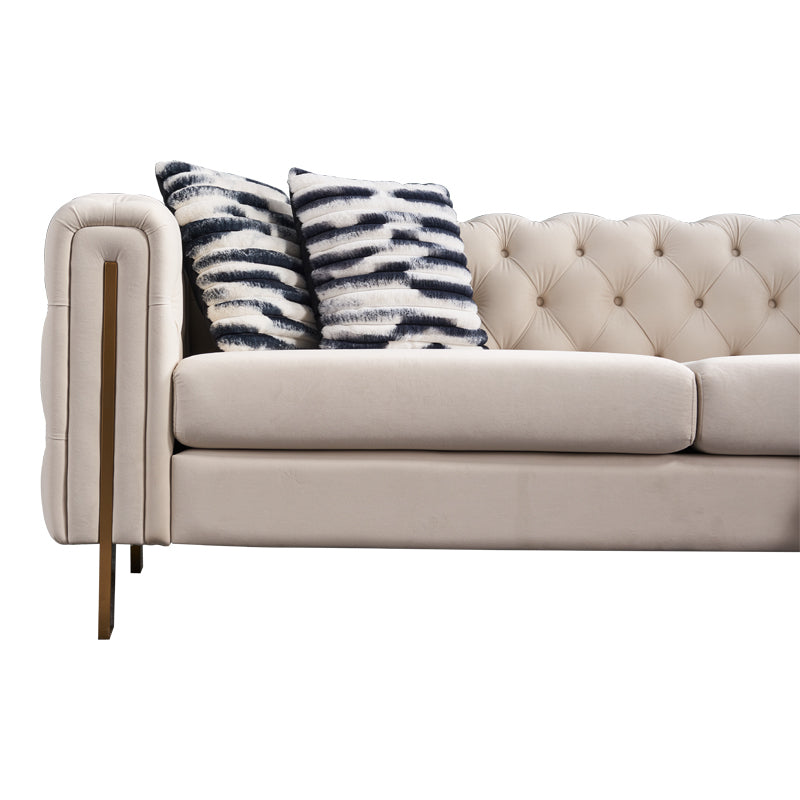 Chesterfield Modern Tufted Velvet Living Room Sofa, 84.25''W Couch,Cream