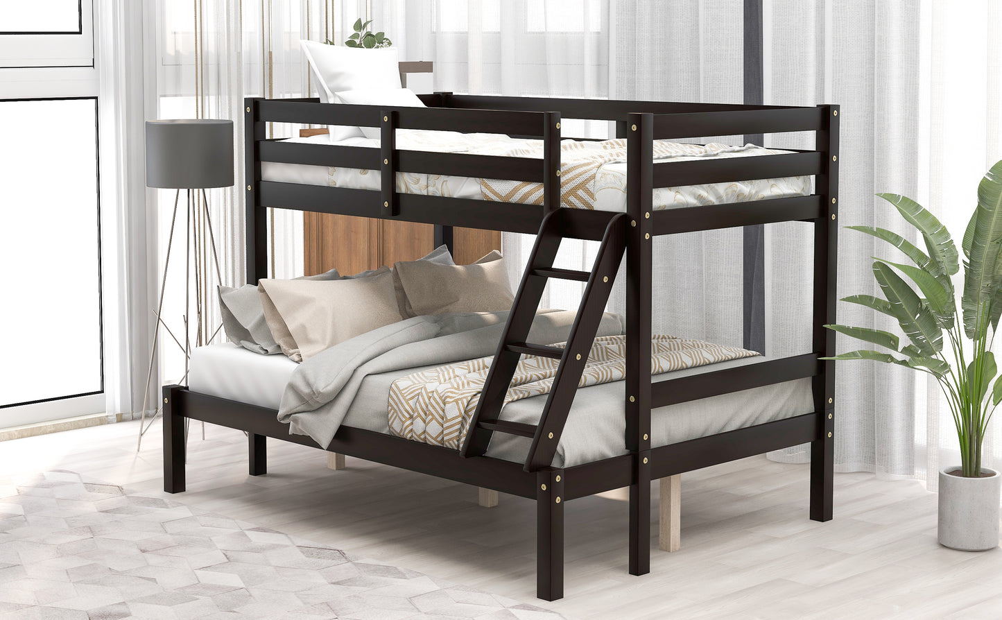 Elegant Twin Full Espresso Bunk Bed with Maximized Space