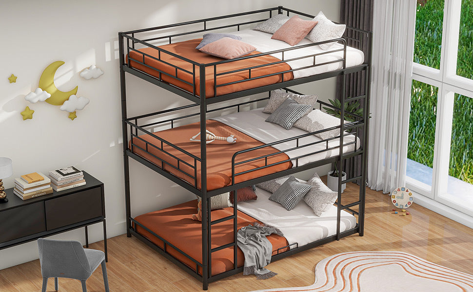 Durable Steel Full Size Triple Bunk Bed in Elegant Black