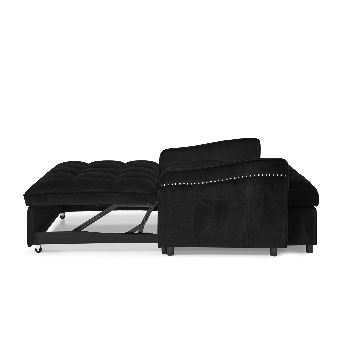 Loveseats Sofa Bed with Pull-out Bed,Adjsutable Back and Two Arm Pocket,TypeC and USB Charging with Copper nail,Black (47"x53"x31")