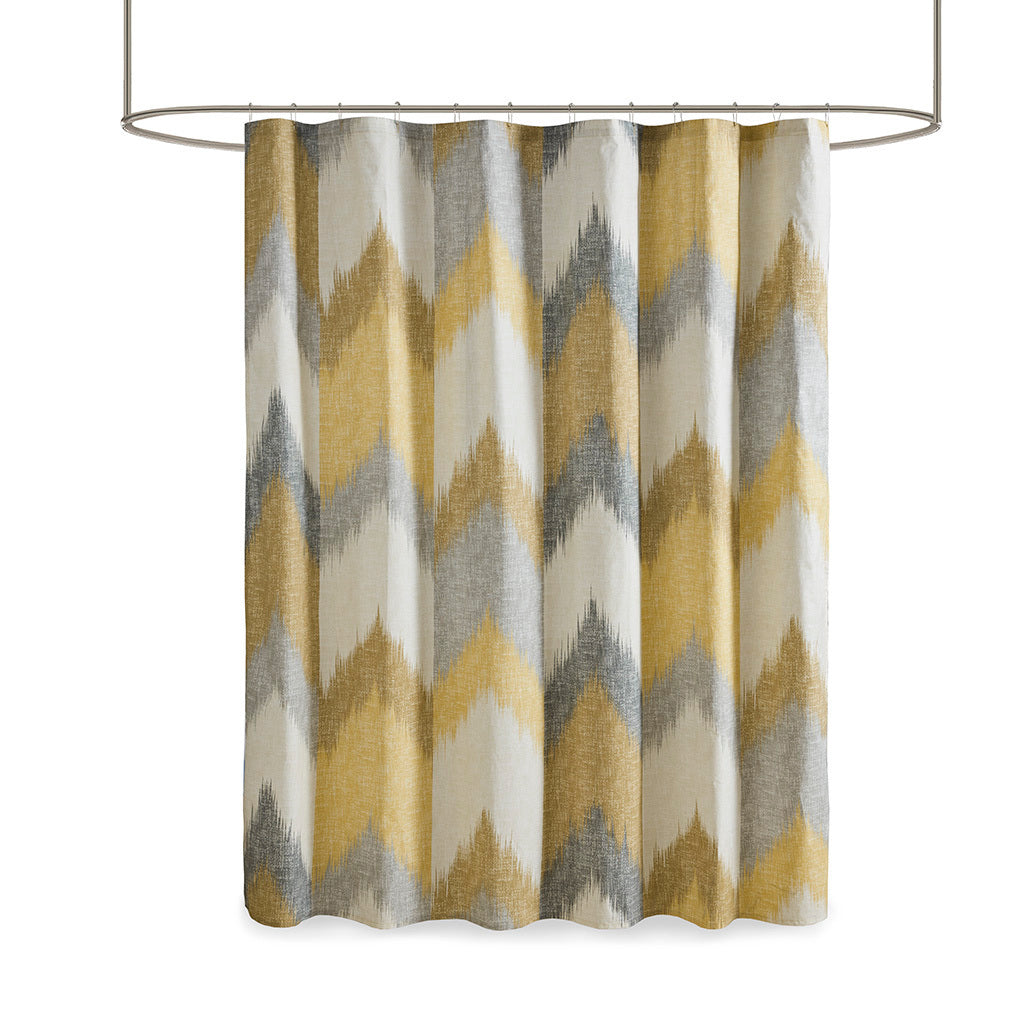 Yellow and Taupe Chevron Printed Cotton Shower Curtain