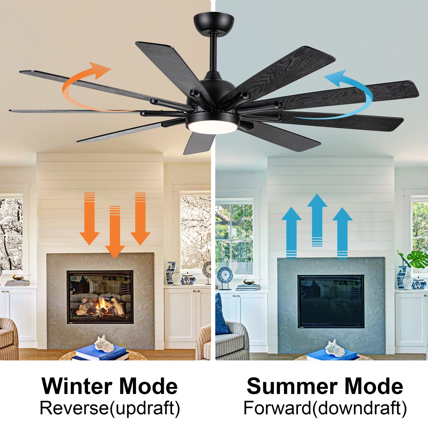 62 Black Ceiling Fan with Remote Control for Modern Farmhouse