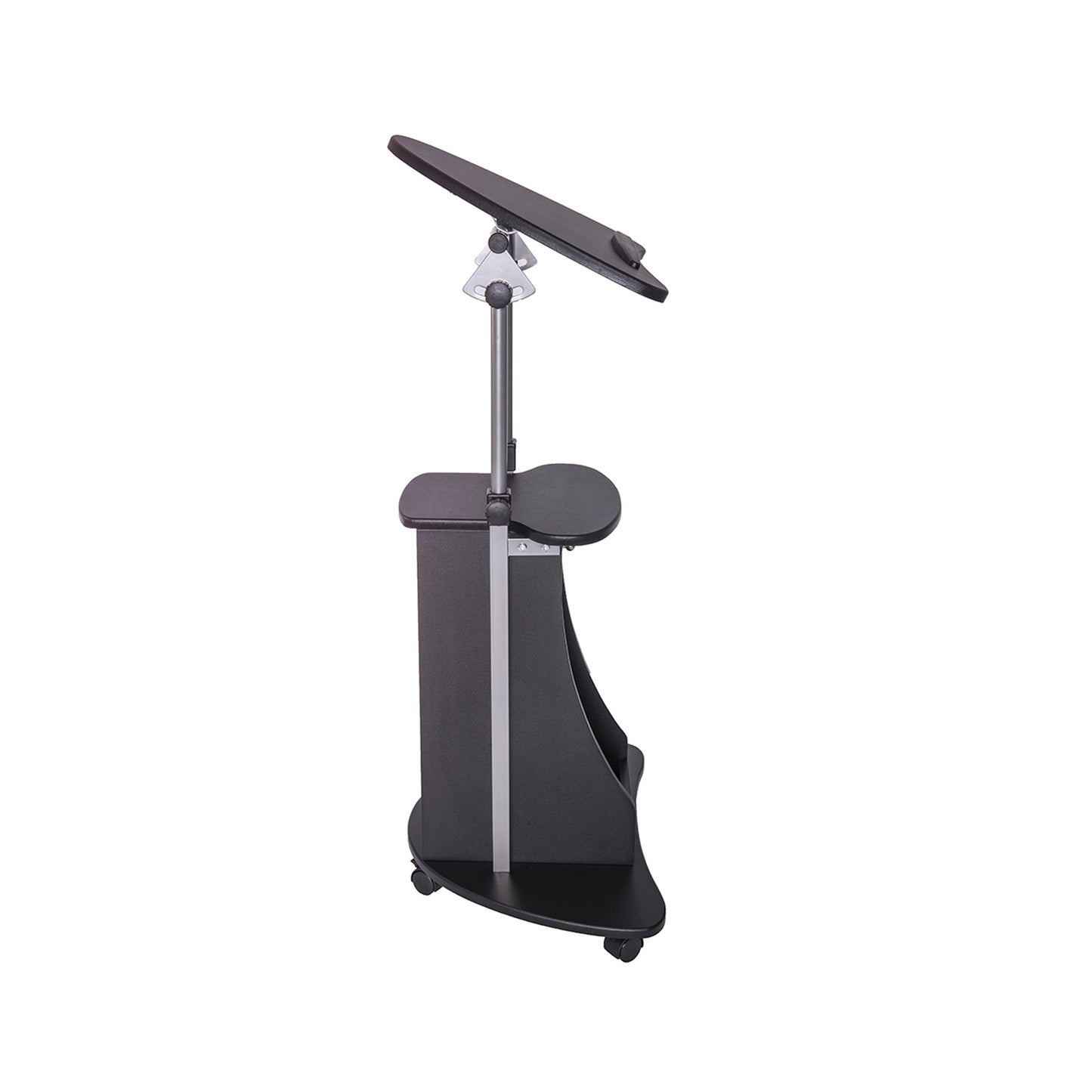 Adjustable Rolling Laptop Cart with Sit-to-Stand Function and Black Storage Shelf