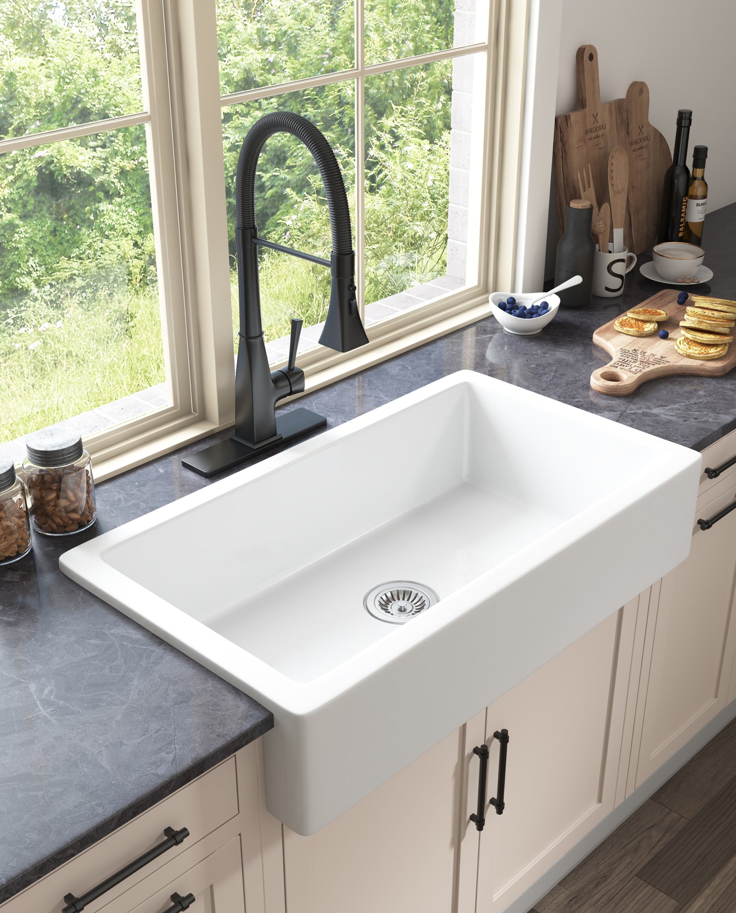 White Ceramic Single Basin Farmhouse Kitchen Sink with Apron Front